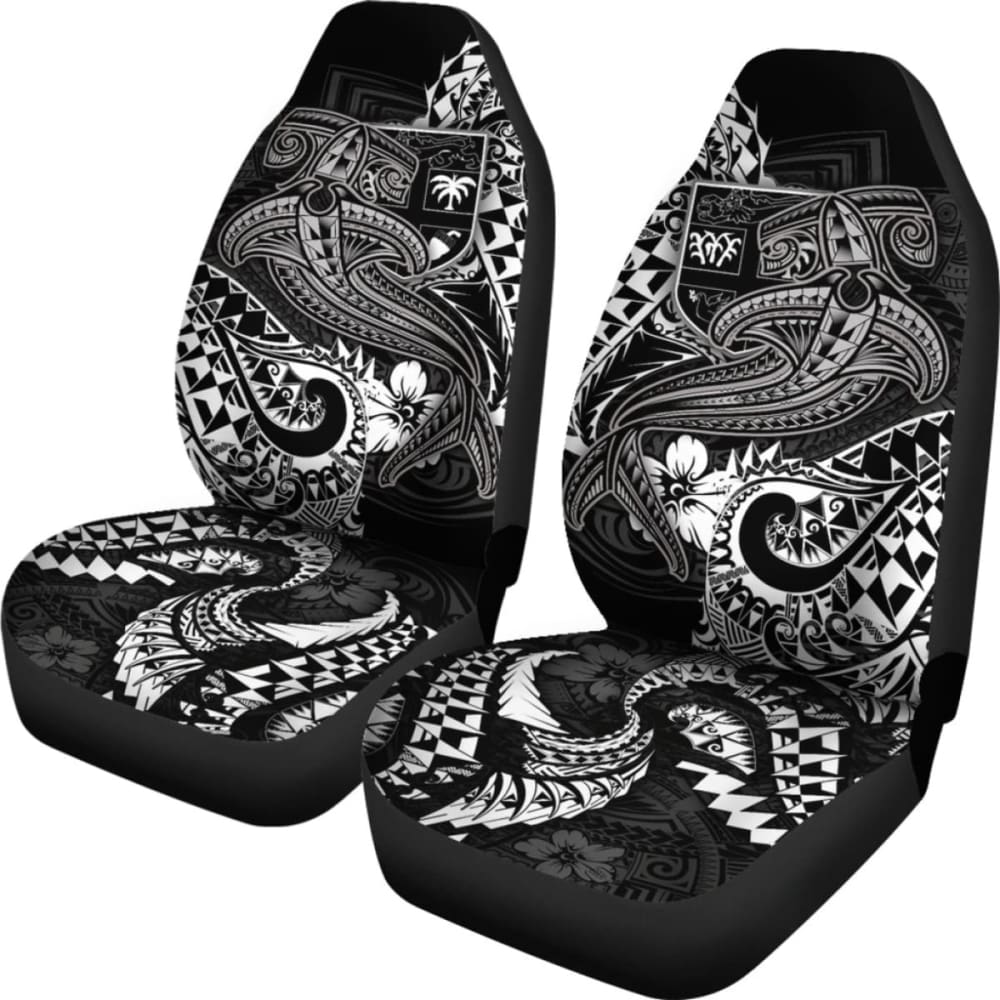 Fiji Car Seat Covers  - White Shark Polynesian Tattoo -