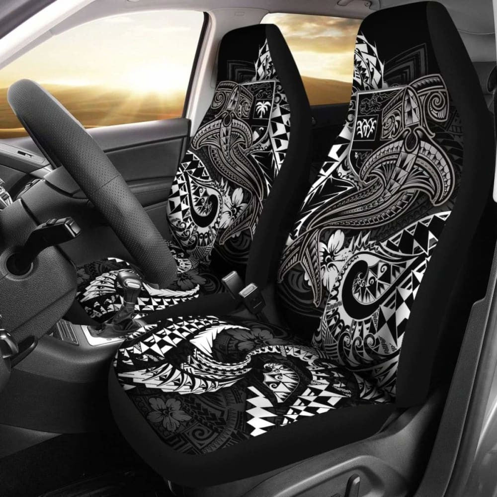 Fiji Car Seat Covers  - White Shark Polynesian Tattoo -