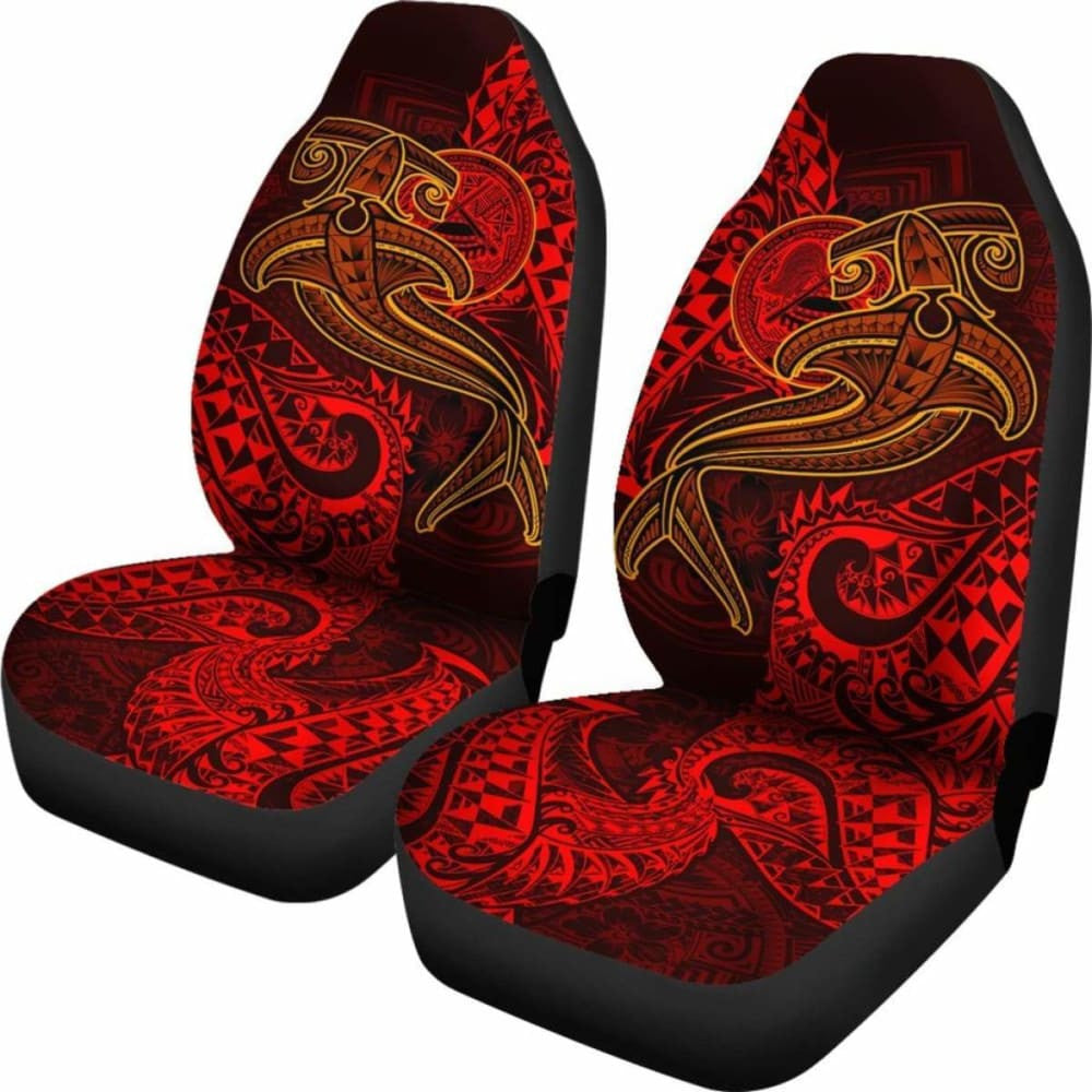 American Samoa Car Seat Covers - Red Shark Polynesian Tattoo -