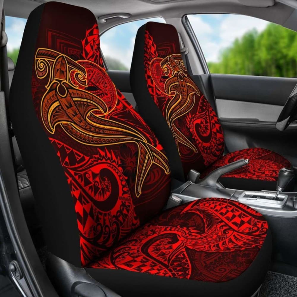 American Samoa Car Seat Covers - Red Shark Polynesian Tattoo -