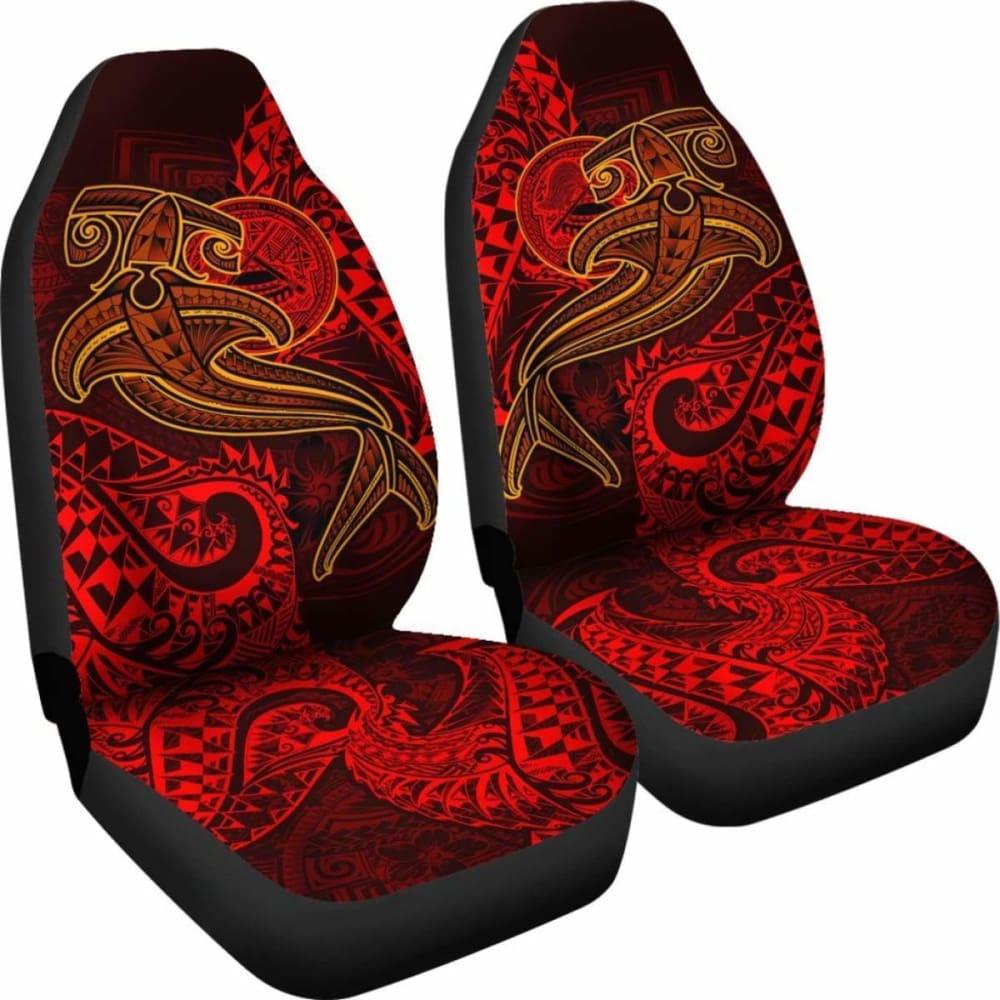 American Samoa Car Seat Covers - Red Shark Polynesian Tattoo -