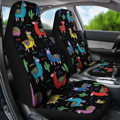 Black With Colorful Llamas Car Seat Covers Seat Protectors