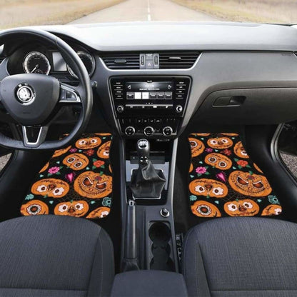 Pumpkin Flowers Spiderweb Halloween Theme Front And Back Car Mats