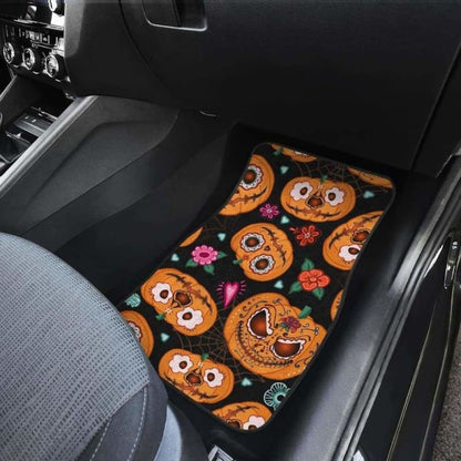 Pumpkin Flowers Spiderweb Halloween Theme Front And Back Car Mats