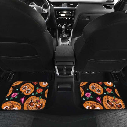 Pumpkin Flowers Spiderweb Halloween Theme Front And Back Car Mats