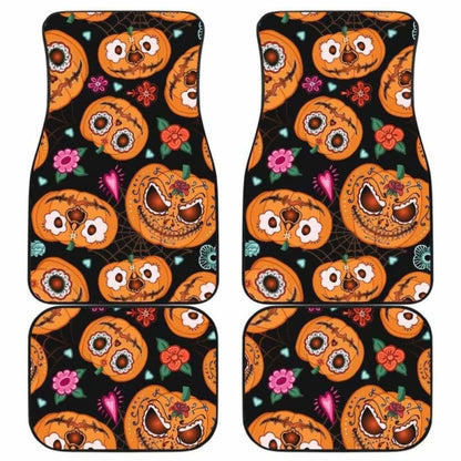 Pumpkin Flowers Spiderweb Halloween Theme Front And Back Car Mats
