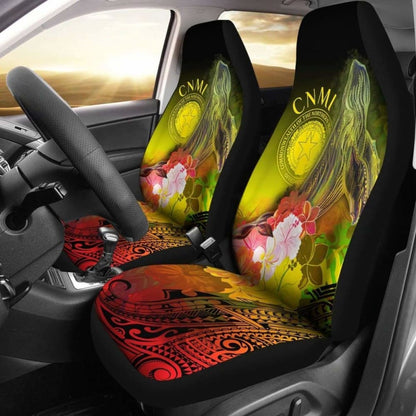 Cnmi Car Seat Covers - Humpback Whale With Tropical Flowers (Yellow) -