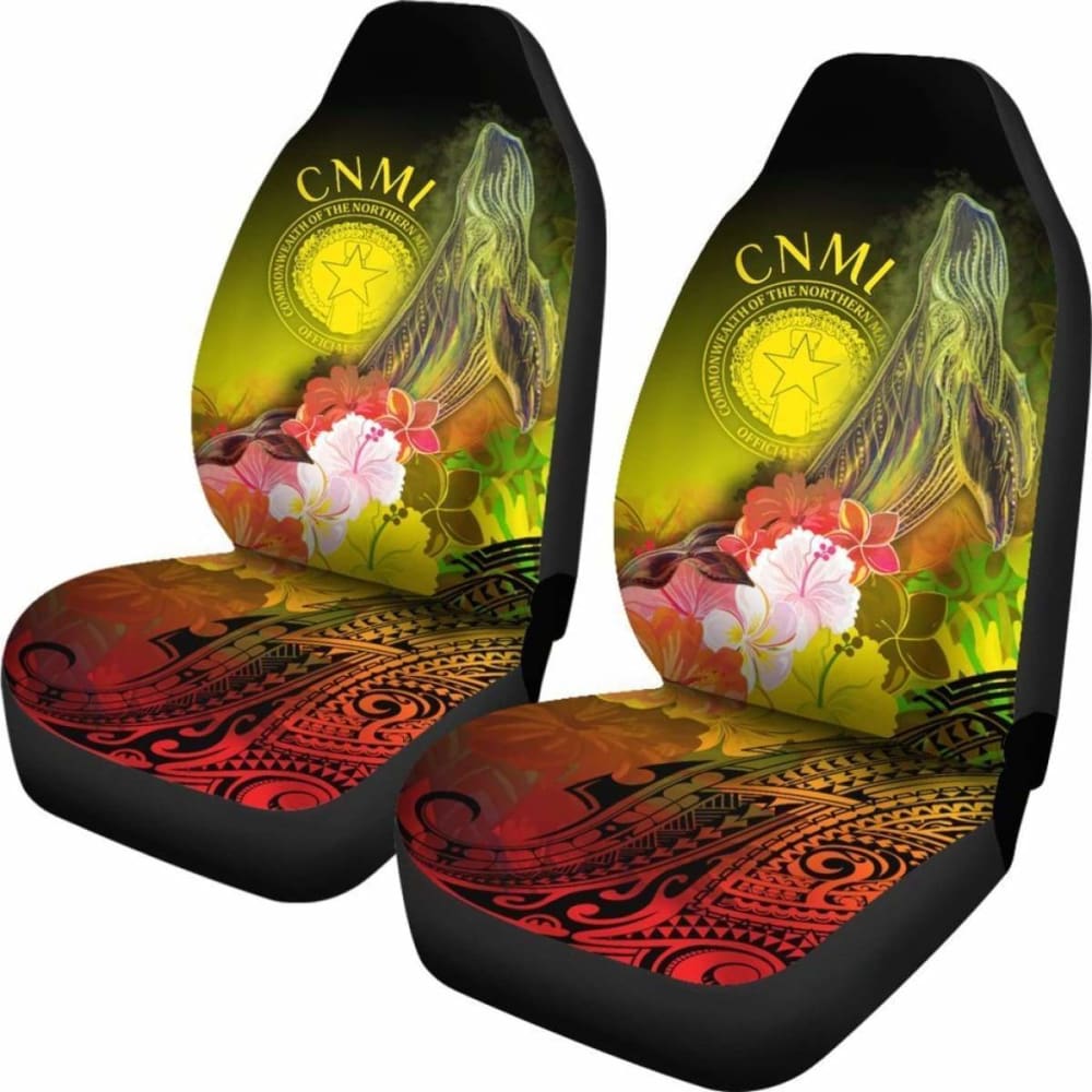 Cnmi Car Seat Covers - Humpback Whale With Tropical Flowers (Yellow) -