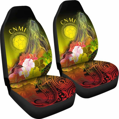Cnmi Car Seat Covers - Humpback Whale With Tropical Flowers (Yellow) -