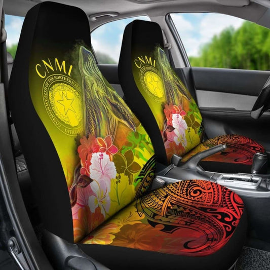 Cnmi Car Seat Covers - Humpback Whale With Tropical Flowers (Yellow) -