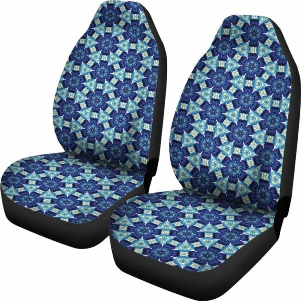 Blue Boho Flowers Shibori Tye Die Style Abstract Pattern Car Seat Covers