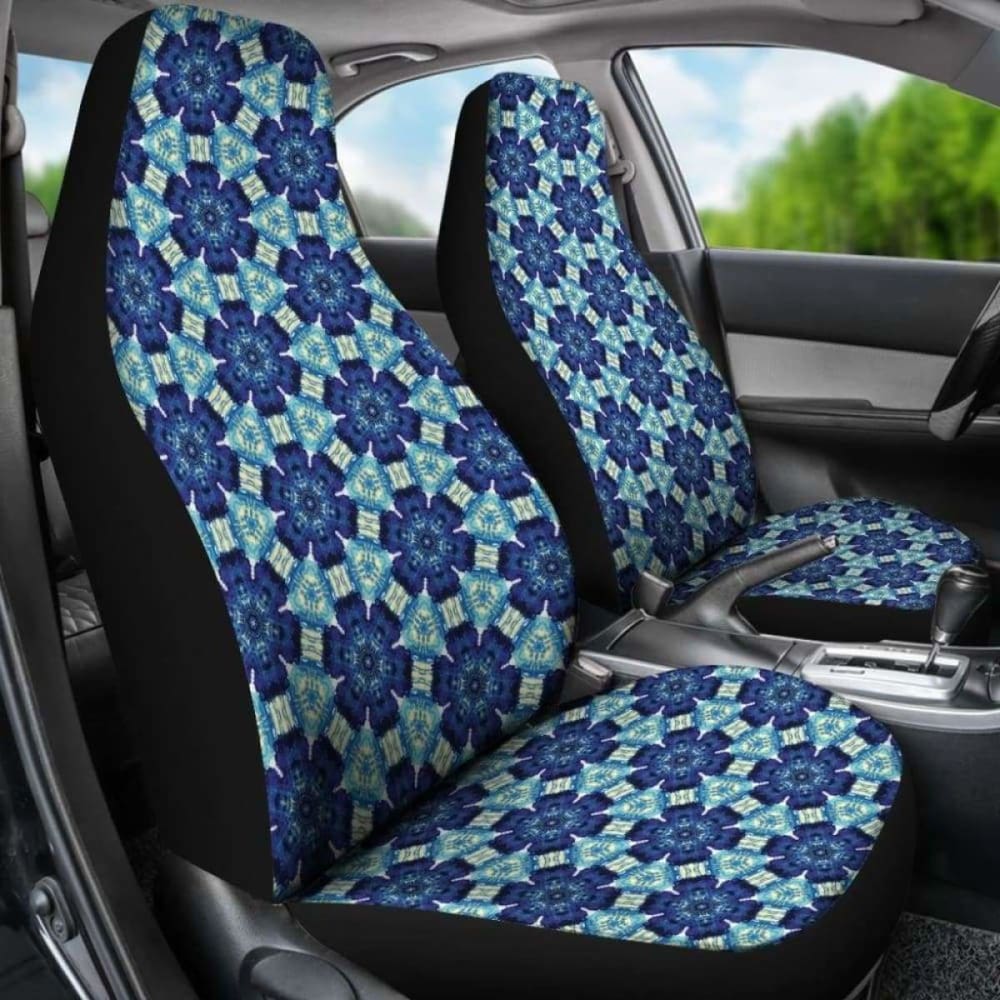 Blue Boho Flowers Shibori Tye Die Style Abstract Pattern Car Seat Covers