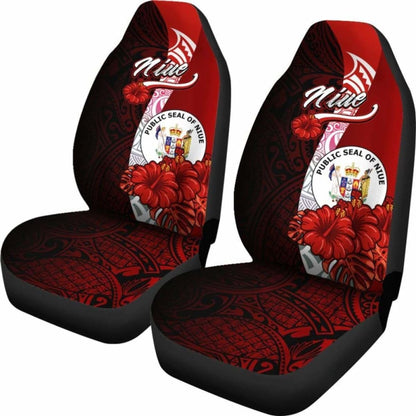 Niue Polynesian Car Seat Covers - Coat Of Arm With Hibiscus -