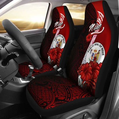 Niue Polynesian Car Seat Covers - Coat Of Arm With Hibiscus -
