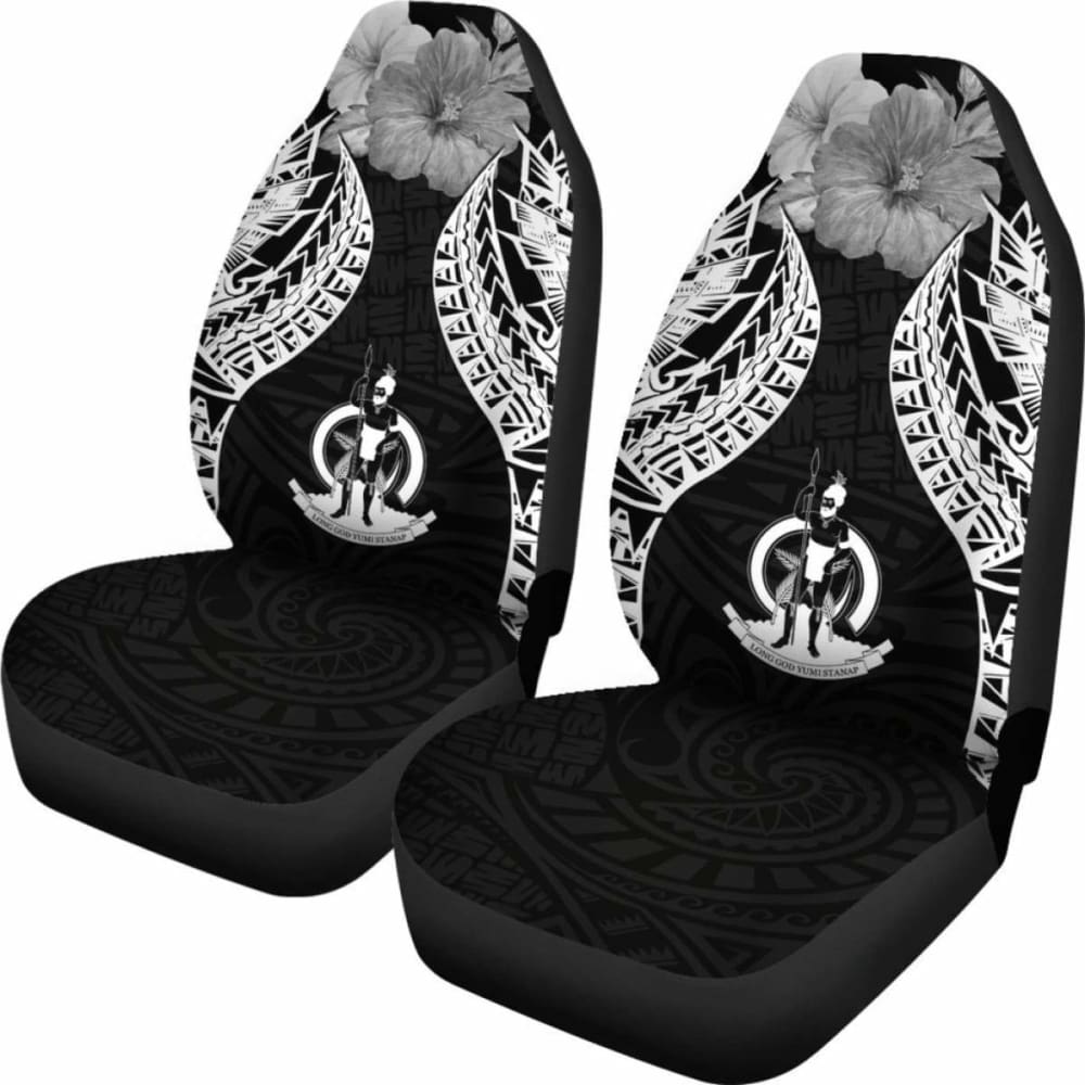 Vanuatu Polynesian Car Seat Covers Pride Seal And Hibiscus Black -