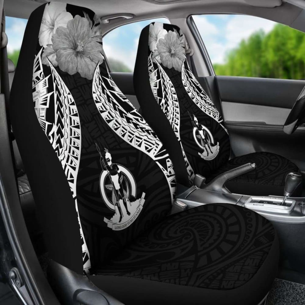 Vanuatu Polynesian Car Seat Covers Pride Seal And Hibiscus Black -