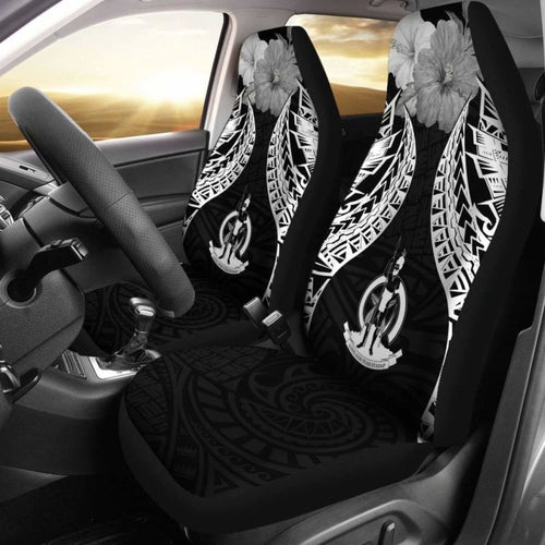 Vanuatu Polynesian Car Seat Covers Pride Seal And Hibiscus Black -