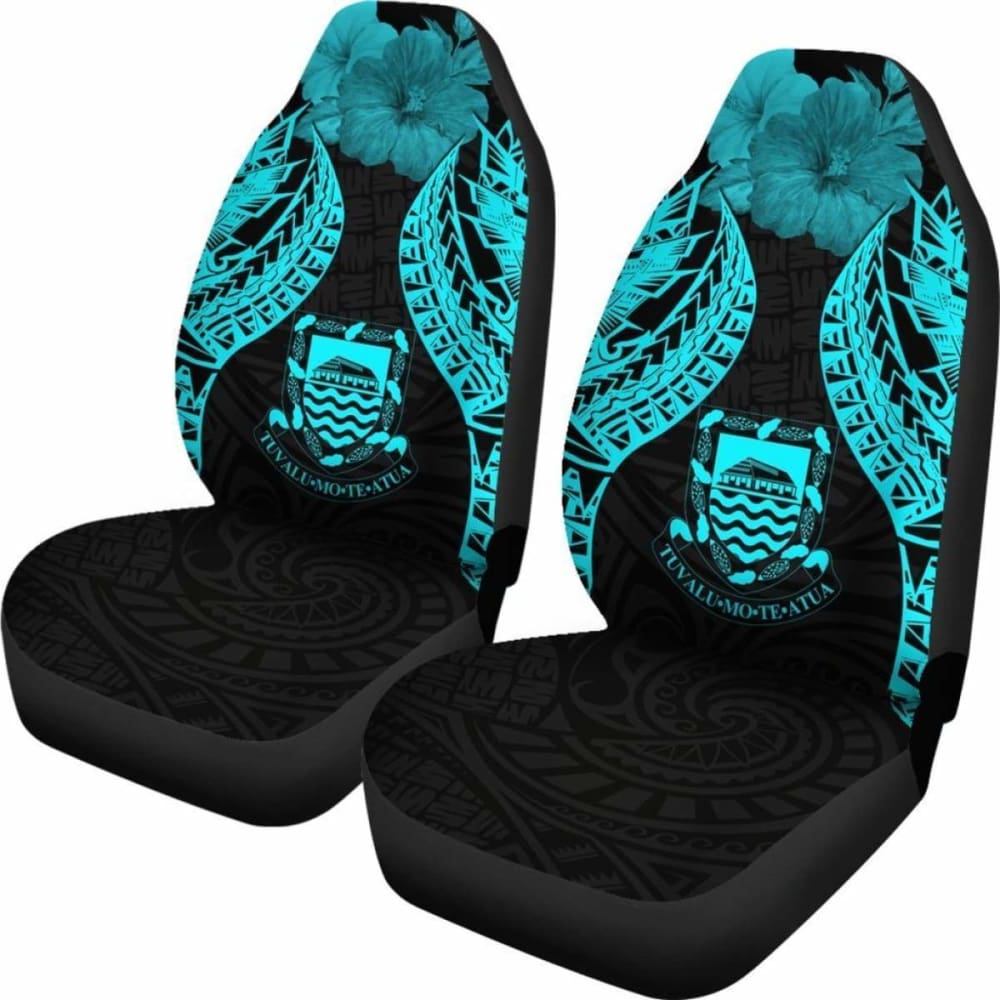 Tuvalu Polynesian Car Seat Covers Pride Seal And Hibiscus Neon Blue -