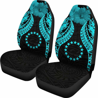 Cook Islands Polynesian Car Seat Covers Pride Seal And Hibiscus Neon Blue -