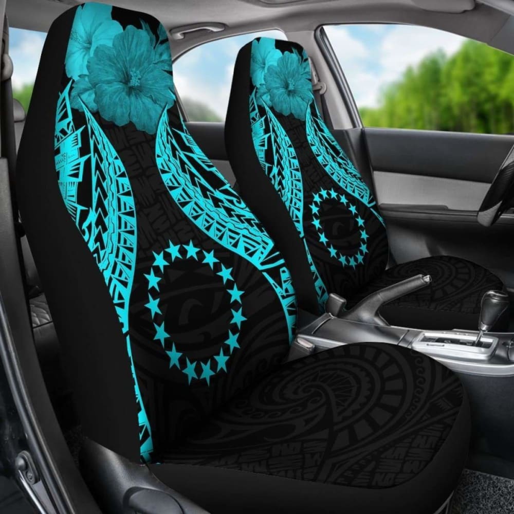 Cook Islands Polynesian Car Seat Covers Pride Seal And Hibiscus Neon Blue -