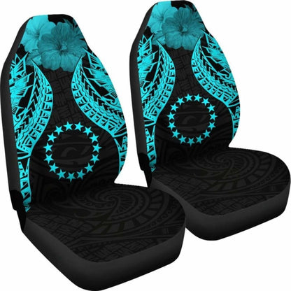Cook Islands Polynesian Car Seat Covers Pride Seal And Hibiscus Neon Blue -