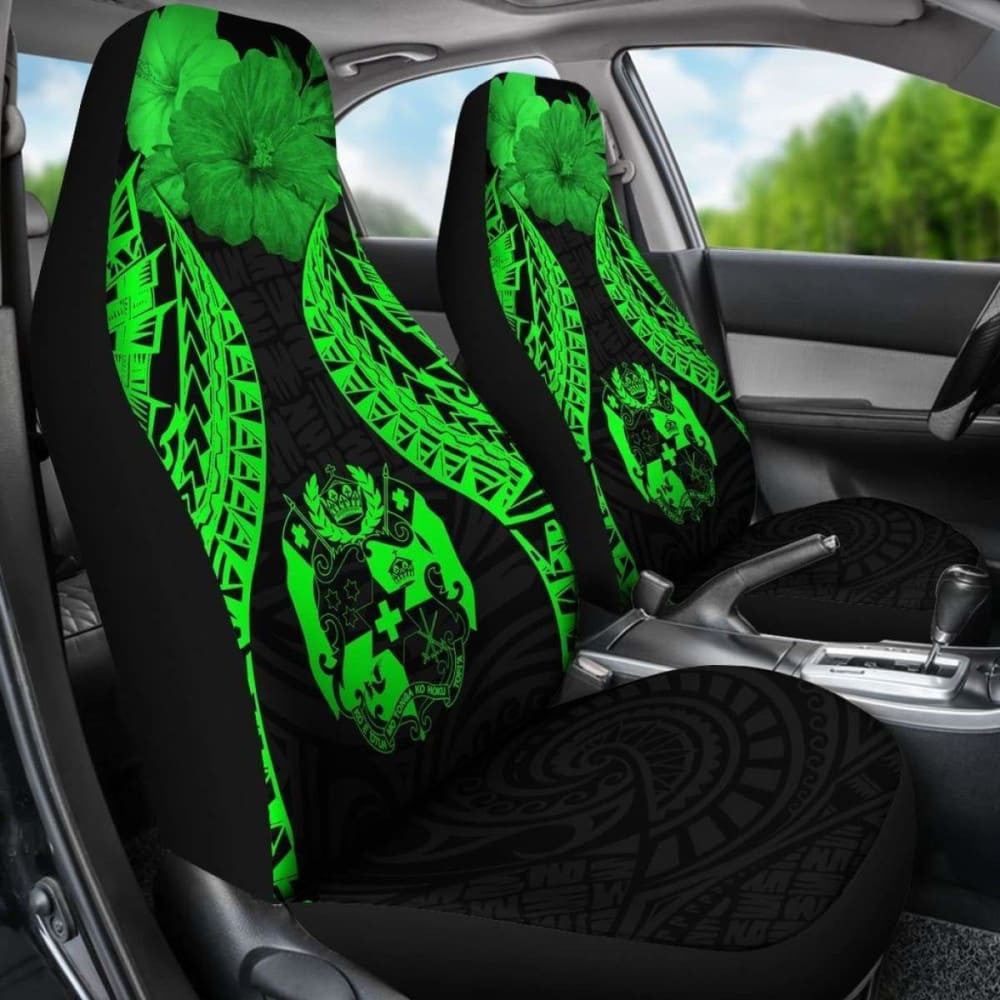 Tonga Polynesian Car Seat Covers Pride Seal And Hibiscus Green -