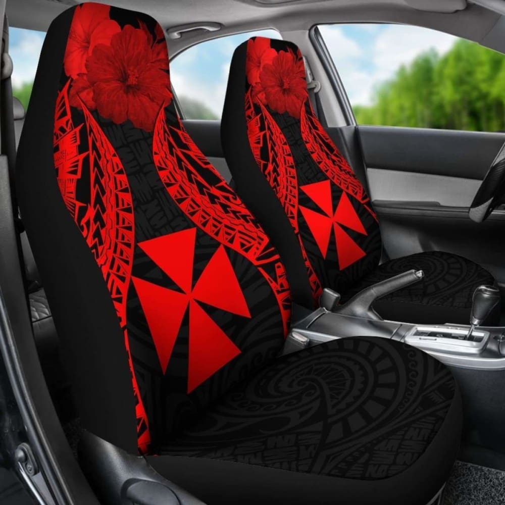 Wallis And Futuna Polynesian Car Seat Covers Pride Seal And Hibiscus Red -