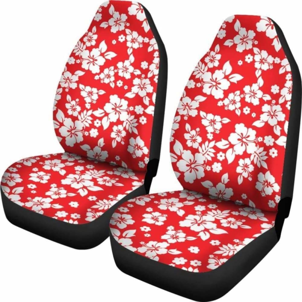 Red And White Hibiscus Flowers Hawaiian Flower Pattern Car Seat Covers