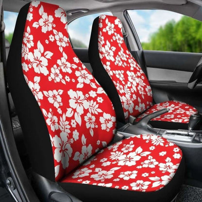 Red And White Hibiscus Flowers Hawaiian Flower Pattern Car Seat Covers