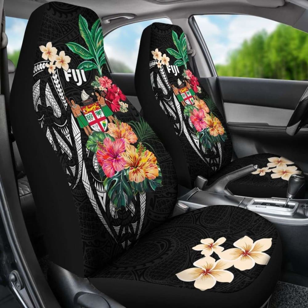 Fiji Car Seat Covers Coat Of Arms Polynesian With Hibiscus-