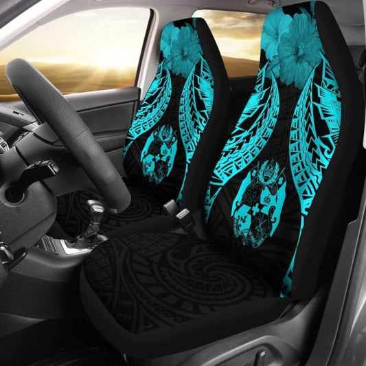 Tonga Polynesian Car Seat Covers Pride Seal And Hibiscus Neon Blue -