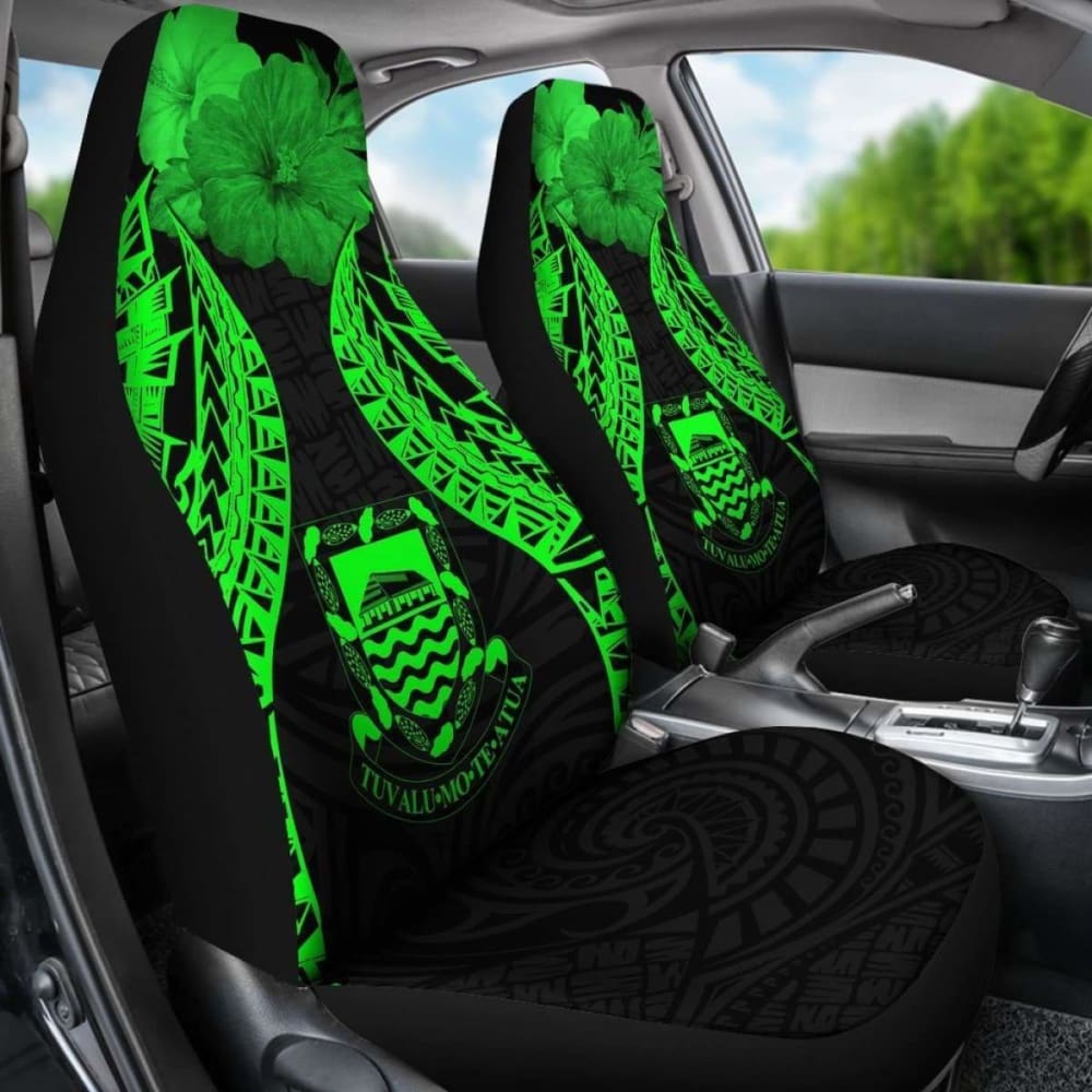 Tuvalu Polynesian Car Seat Covers Pride Seal And Hibiscus Green -