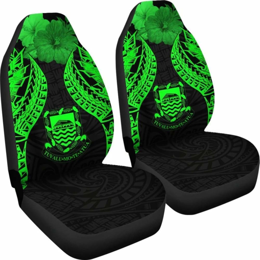 Tuvalu Polynesian Car Seat Covers Pride Seal And Hibiscus Green -