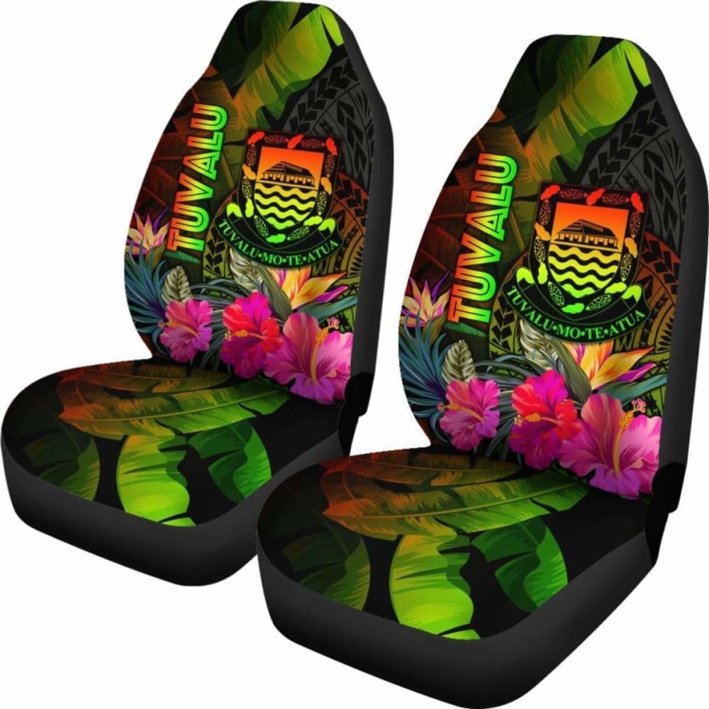 Tuvalu Polynesian Car Seat Covers -  Hibiscus And Banana Leaves -