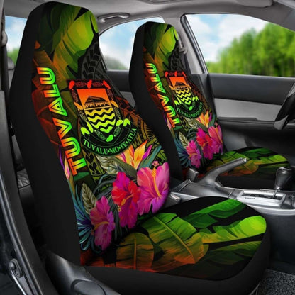 Tuvalu Polynesian Car Seat Covers -  Hibiscus And Banana Leaves -