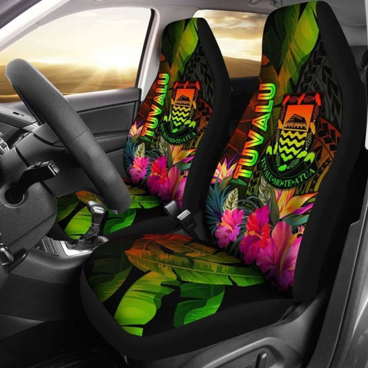Tuvalu Polynesian Car Seat Covers -  Hibiscus And Banana Leaves -