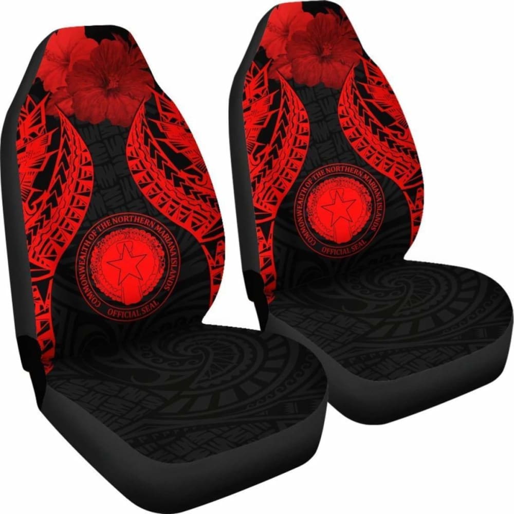 Northern Mariana Islands Polynesian Car Seat Covers Pride Seal And Hibiscus Red -