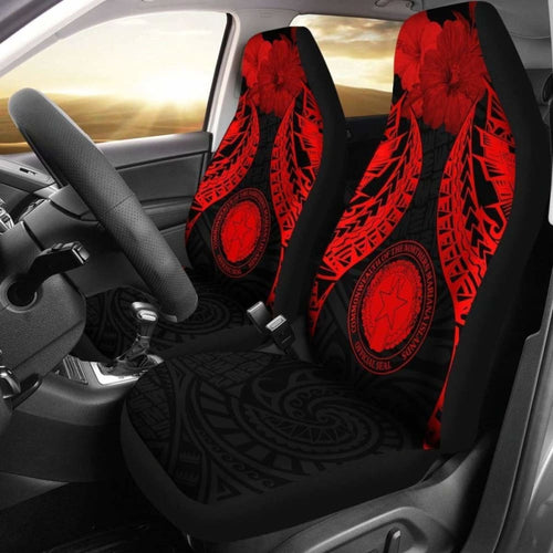 Northern Mariana Islands Polynesian Car Seat Covers Pride Seal And Hibiscus Red -