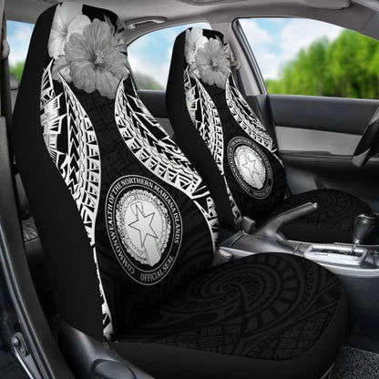 Northern Mariana Islands Polynesian Car Seat Covers Pride Seal And Hibiscus Black -