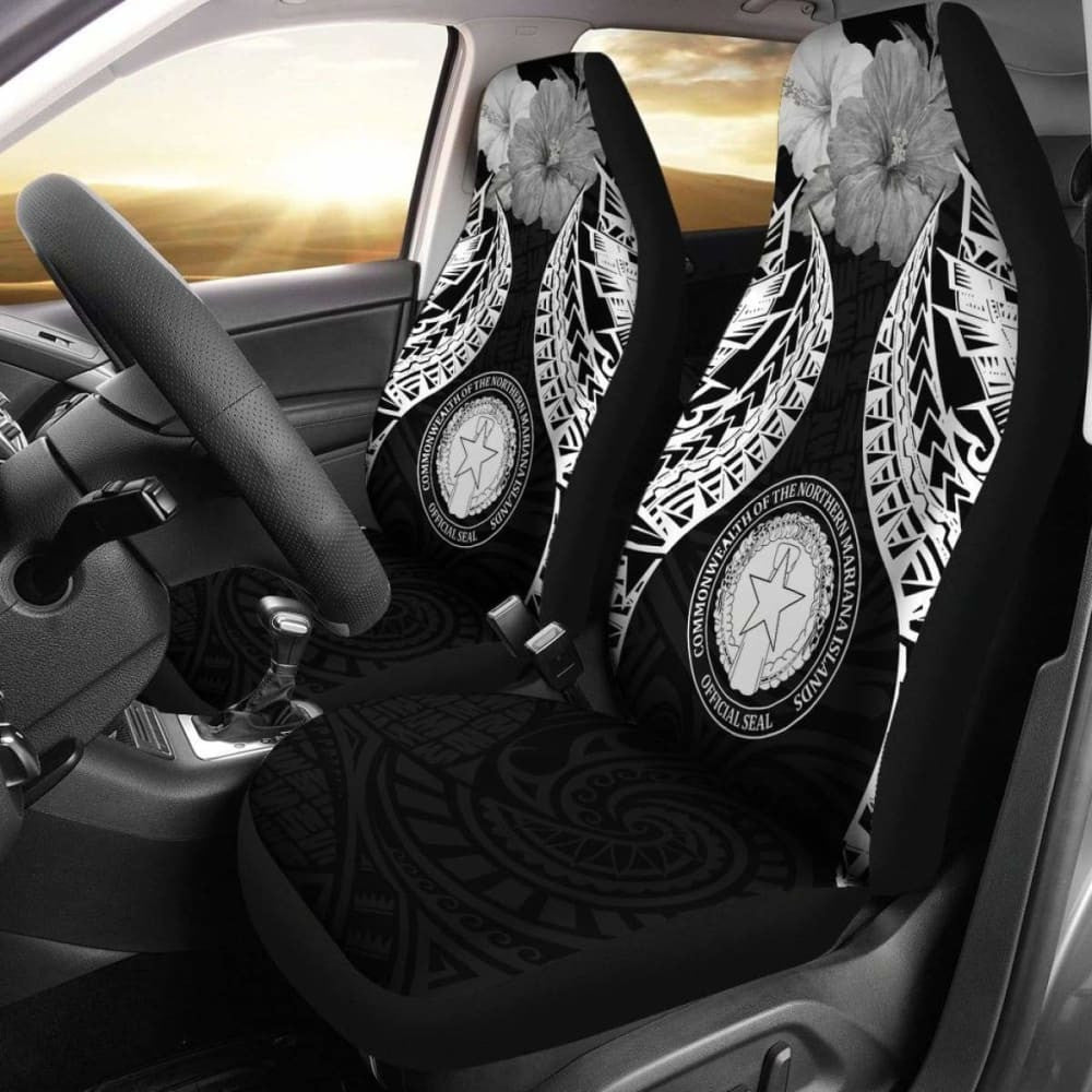 Northern Mariana Islands Polynesian Car Seat Covers Pride Seal And Hibiscus Black -