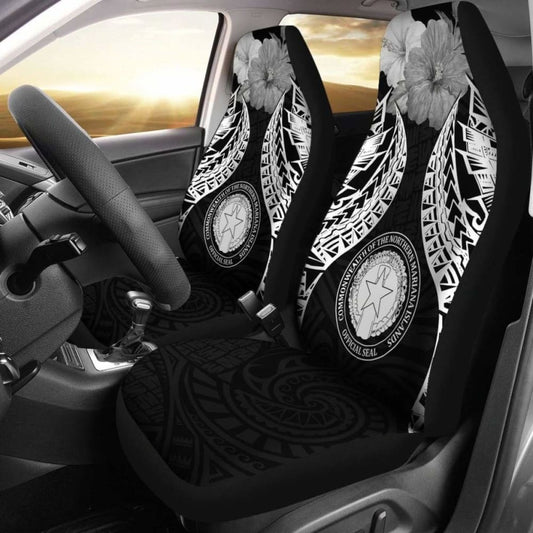 Northern Mariana Islands Polynesian Car Seat Covers Pride Seal And Hibiscus Black -
