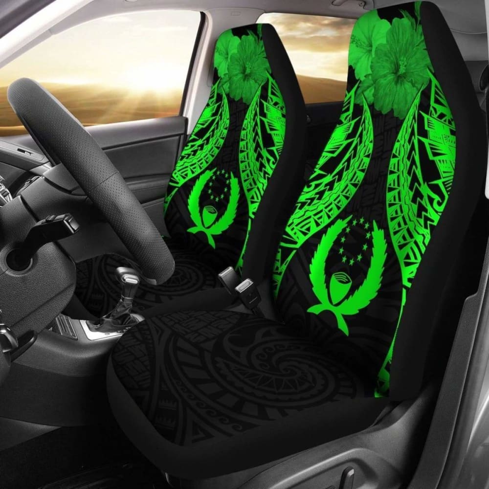 Pohnpei Polynesian Car Seat Covers Pride Seal And Hibiscus Green -