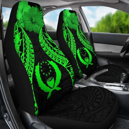 Pohnpei Polynesian Car Seat Covers Pride Seal And Hibiscus Green -
