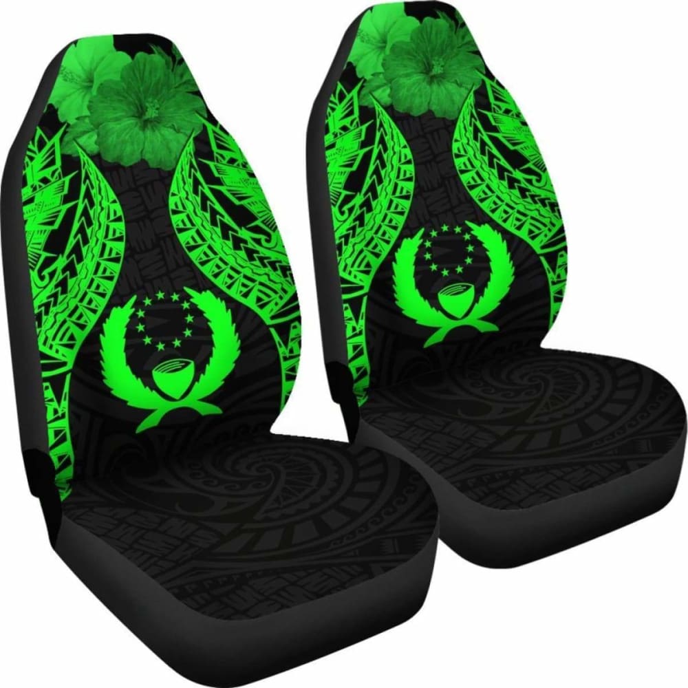 Pohnpei Polynesian Car Seat Covers Pride Seal And Hibiscus Green -