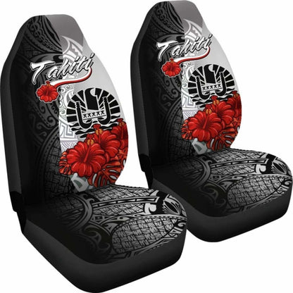 Tahiti Polynesian Car Seat Covers - Coat Of Arm With Hibiscus White -
