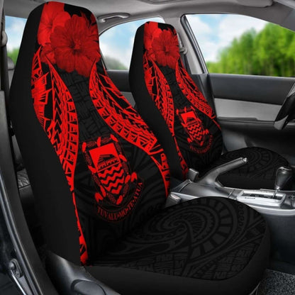 Tuvalu Polynesian Car Seat Covers Pride Seal And Hibiscus Red -