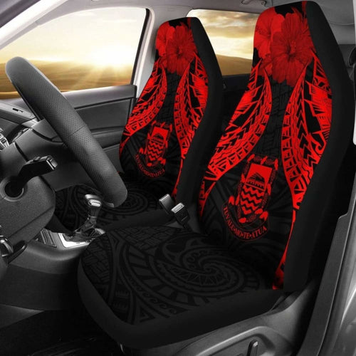 Tuvalu Polynesian Car Seat Covers Pride Seal And Hibiscus Red -