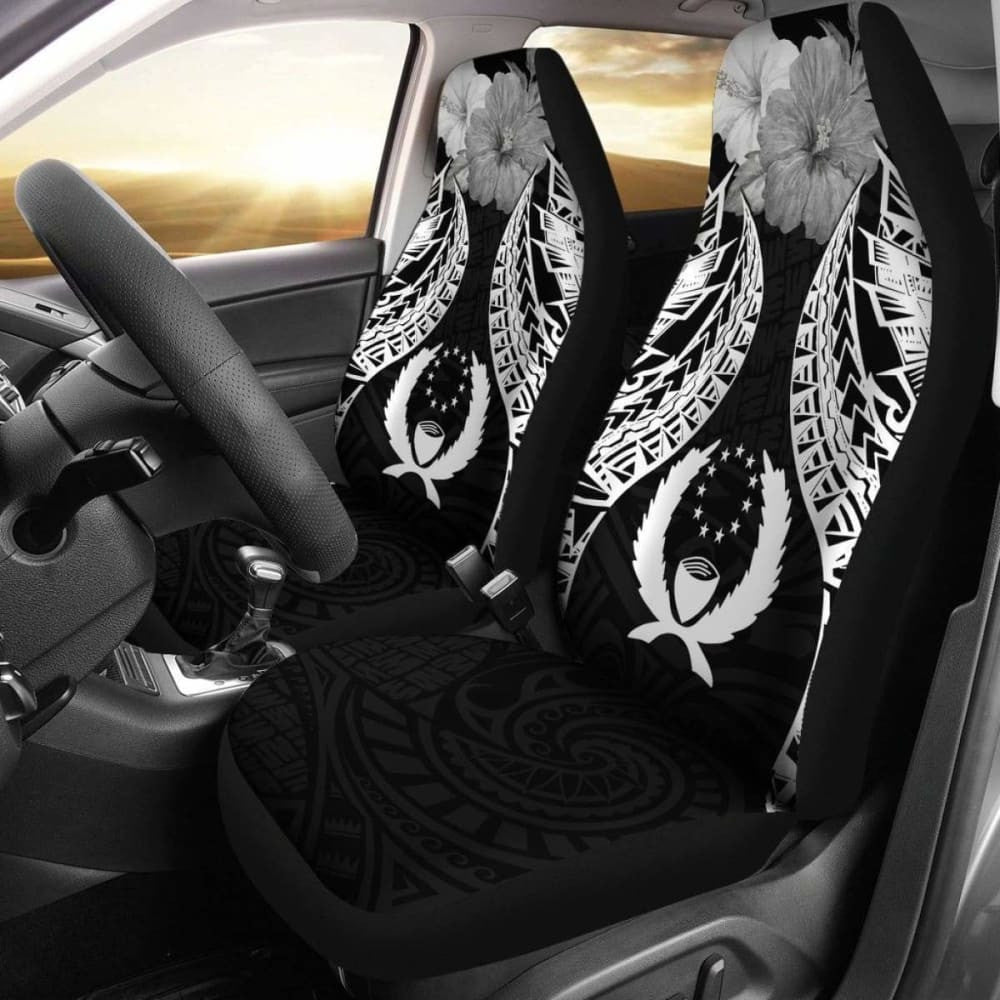 Pohnpei Polynesian Car Seat Covers Pride Seal And Hibiscus Black -
