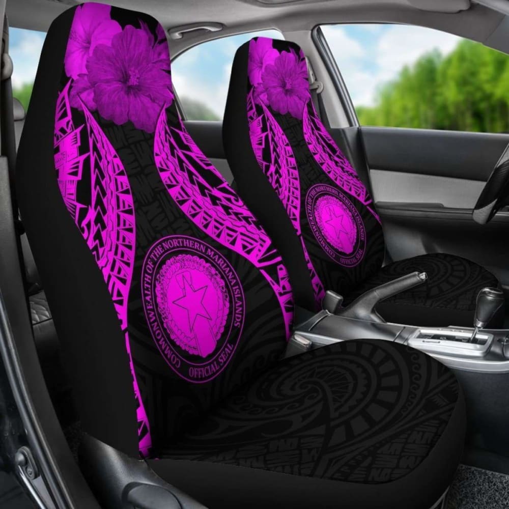 Northern Mariana Islands Polynesian Car Seat Covers Pride Seal And Hibiscus Pink -