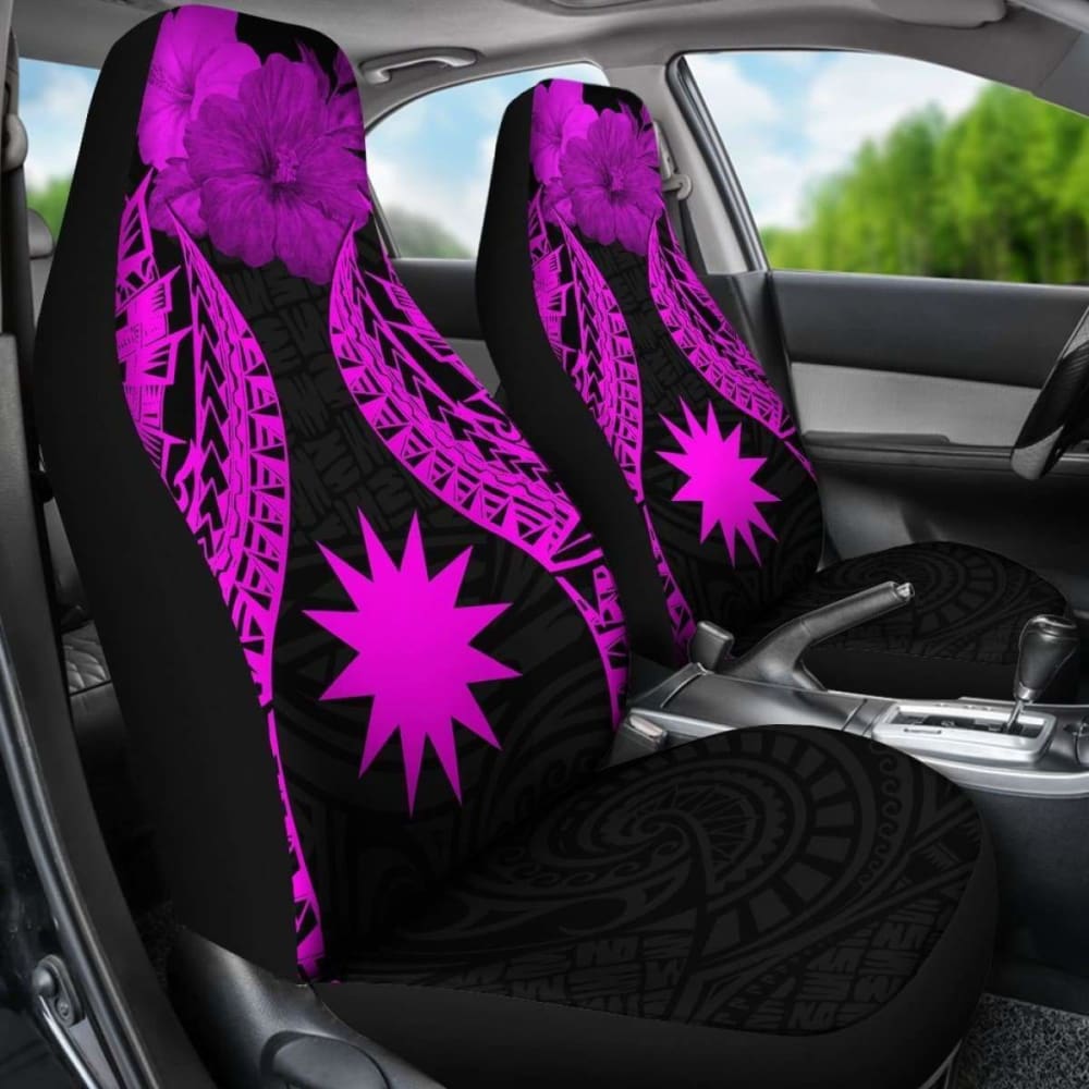 Nauru Polynesian Car Seat Covers Pride Seal And Hibiscus Pink -